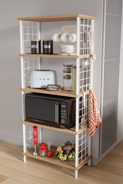 BARIN DESIGN 5 Raflı Çevir Kur Modern Metal Gövdeli Raf | Mutfak, Kiler, Depo...