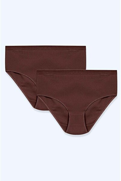 Brix Women's Double F Corded Fabric High Waist Double Panties Brown Color