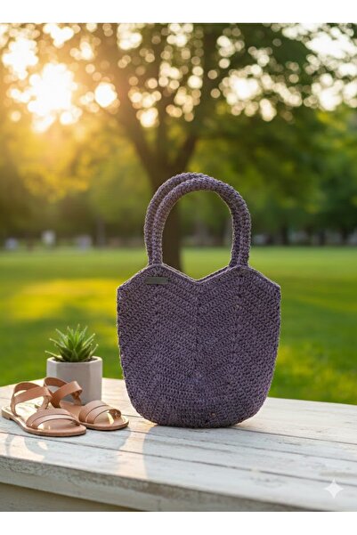 ExeCanta El Çanta Kağıt İp Örme Mor 25x33