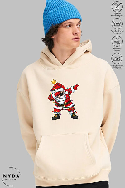 Nyda Collections هوديي للجنسين بأكمام طويلة سانتا كلوز مطبوع بغطاء رأس مبطن ب...