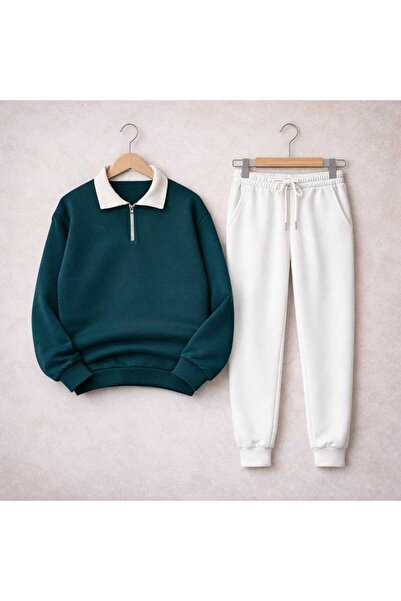 BRLKN Unisex White Collar Half Zipper Sweatshirt Tracksuit