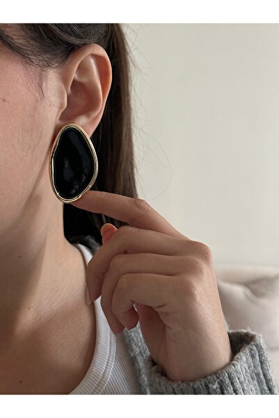 Charmist Siyah gold çelik elip küpe