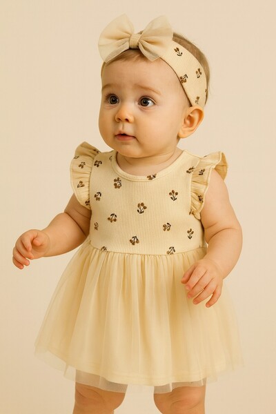 Chicsy Baby طقم فستان فاخر مع تاج للفتيات الصغيرات مزين بالزهور والتطريز على ...