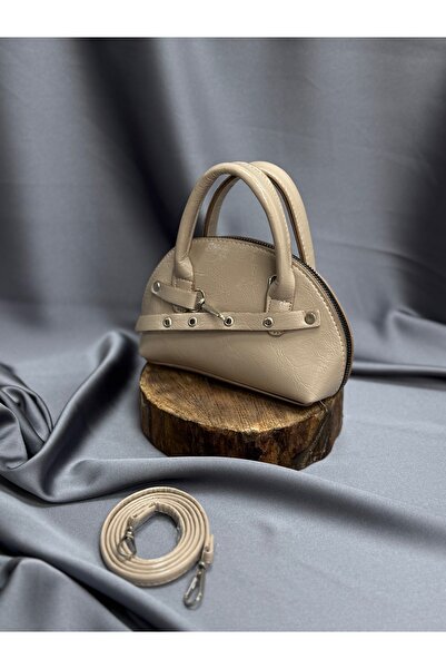 BENAHOLL حقيبة نسائية سولفيا بسحاب بيضاوية الشكل صغيرة الحجم للحمل باليد وعلى الكتف - DN0001 مينك