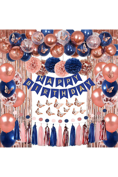 Generic Navy Blue Rose Gold Birthday Party Decoration Happy Birthday Balloon ...