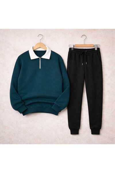 BRLKN Unisex White Collar Half Zipper Sweatshirt Tracksuit