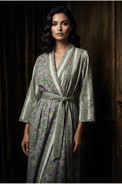 OEM Hand-printed cotton wrap dress