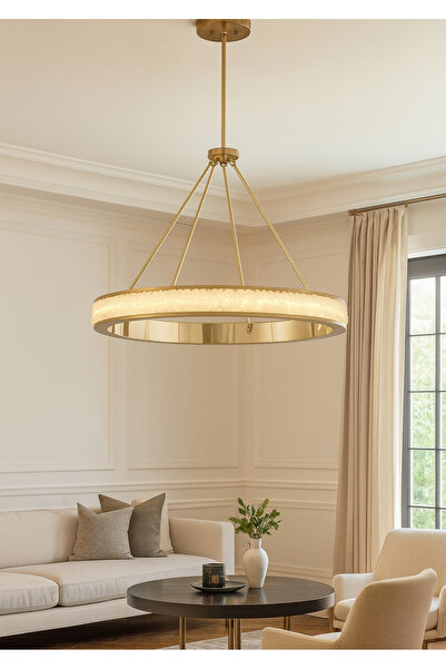 RONİSU AYDINLATMA Bianca Sarkıt Mermer Avize – Yüksek Tavan İçin Lüks Avize R...