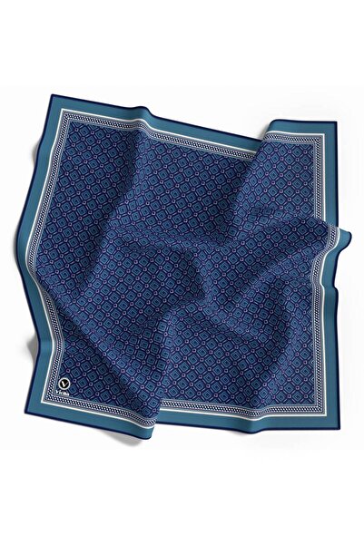 Vissona Kristal Monogram Desenli Lacivert Renkli 90x90 Eşarp (İpek İçermez) K...