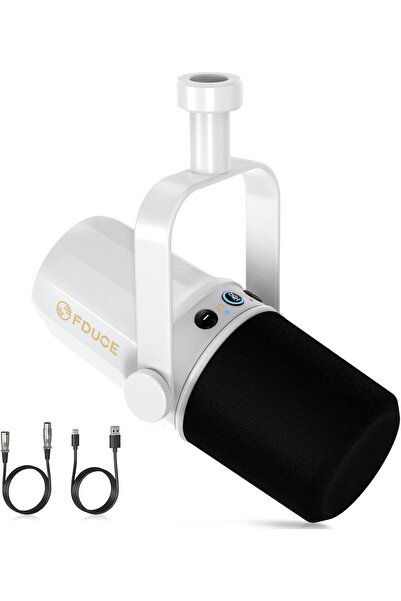 Generic ميكروفون FDUCE SL40 الديناميكي USB/XLR للبث الصوتي والألعاب والبث المباشر (أبيض)