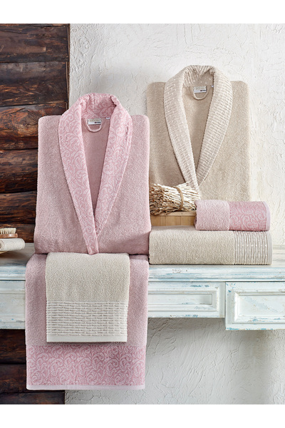 Bella Home Set halate de baie Crystal Dream Jacquard - 6 piese - bumbac 100% - Cu cutie originală