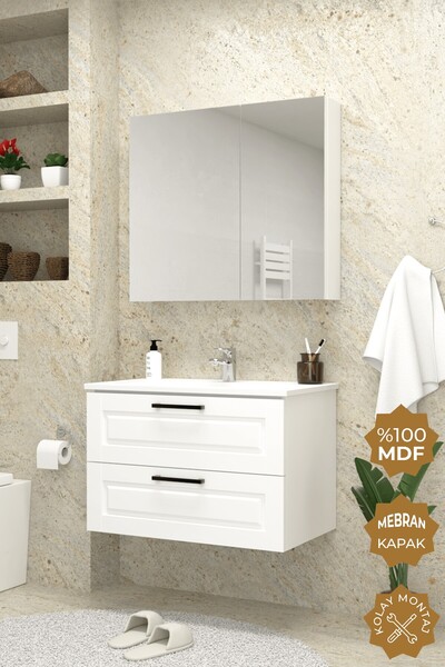 TETA HOME Savora 65 cm MDF Gövde Membran Kapak Banyo Dolabı Seti