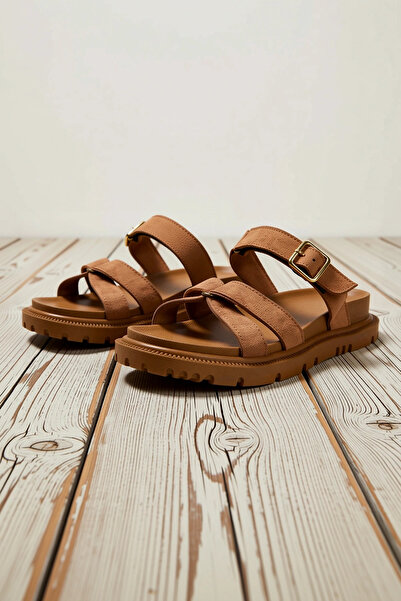 BENERLY Women's Flat Fit Velcro Strap Suede Sandals Functional Durable Qualit...