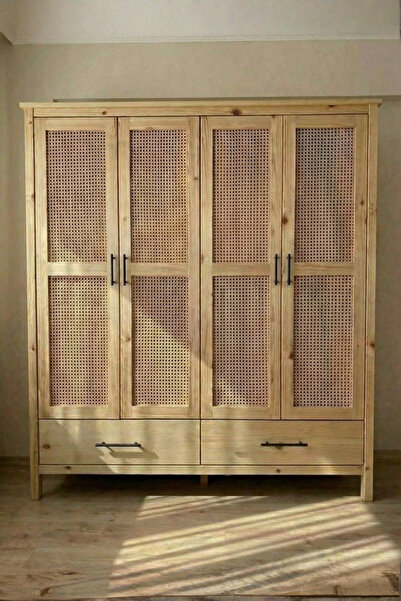 AdnDesing Hazeranlı Dolap-Çekmeceli Ve Depolama Raflı- Ladin Çam Doğal Masif Ahşap-Yatak Odası- Salon