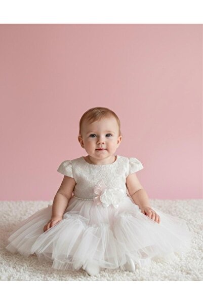 MİNİMONY 1-5 Yaş Kız Bebek Çocuk çıkarılabilir çicek fırfırlı pudra Abiye Elb...