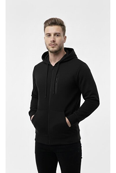 AXXEL Fleece negru pentru bărbați cu fermoar cu glugă Swea tricou -W1157