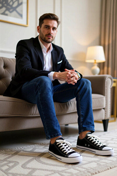 BENERLY حذاء رياضي رجالي برباط، منخفض الرقبة، مصنوع من القماش، ذو تصميم قياسي...