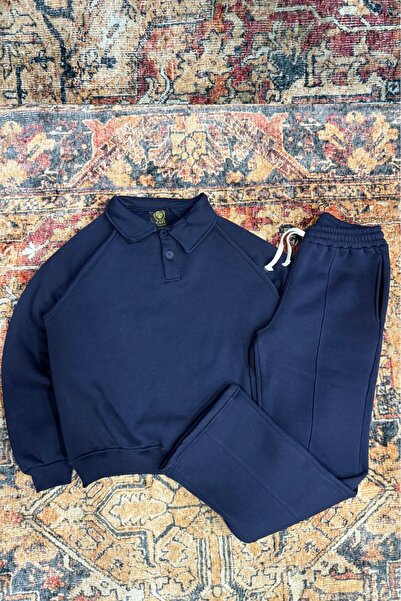 NO 601 Men's Navy Blue Oversized Roberto Reglan Sleeve Buttoned Sweat Baggy T...