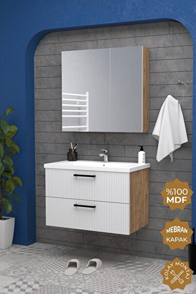 TETA HOME Havana 80 cm MDF Gövde Membran Kapak Banyo Dolabı Seti