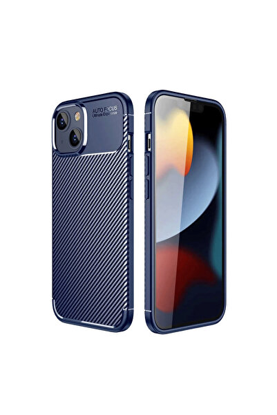 NewFace حافظة آيفون 14 بغطاء كربوني بتركيز تلقائي - أزرق داكن