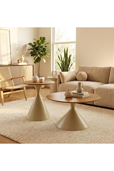 Vi Markets Vineta Table Set – Round Serving Tables – Beige Color