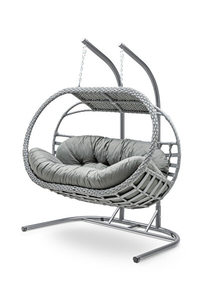 Gardemo Bergama Çiftli Rattan Salıncak Dış Mekan Bahçe Balkon Ve Teras Salıncağı