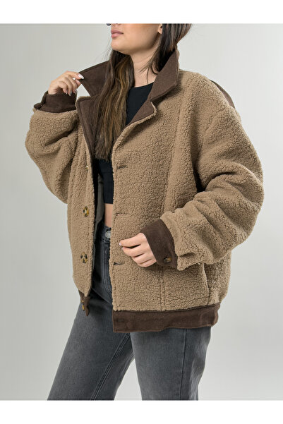 COCOPELLI Women's Cashmere Detailed Brown Plush Cardigan Coc2638