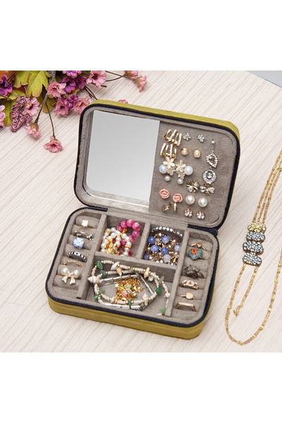 Ahşap Fikir صندوق منظم للمجوهرات من فورم إكس، حقيبة إكسسوارات المجوهرات، منظم للخواتم والأقراط، لون زيتوني