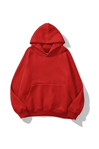 Ahsenbutik Unisex Kırmızı Basic Sweatshirt Hoodie