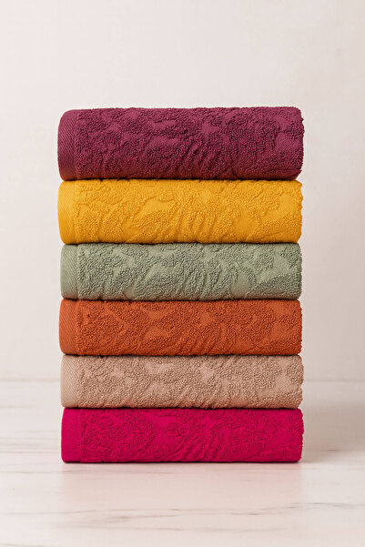 Elif Mira طقم مناشف ملونة لليدين والوجه مكون من 6 قطع 100% قطن 50x90 سم مجموعة فيلورا