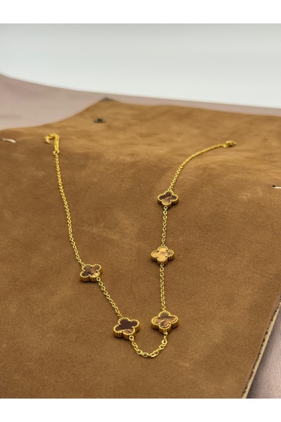 LAYDA Yonca Kolye Küçük Model Kahverengi Gold Yansımalı