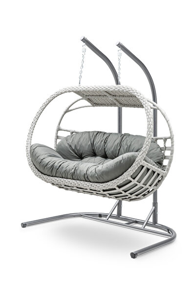 Gardemo Bergama Çiftli Rattan Salıncak Dış Mekan Bahçe Balkon Ve Teras Salıncağı