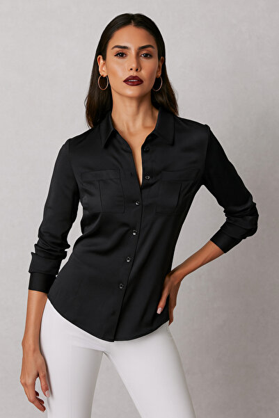 Rich Women's Black Pocket Long Sleeve Shirt