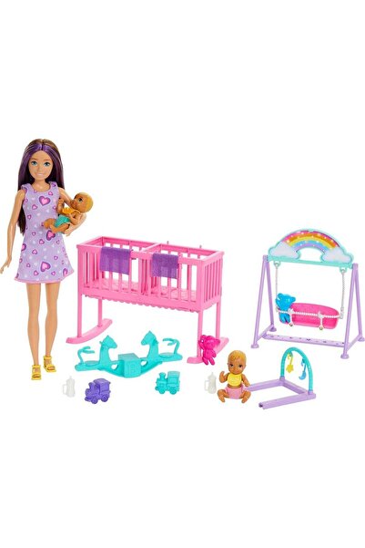 Barbie Skipper Doll & Nursery Playset with Accessories, Includes Twin Baby Dolls, Crib, Swing, See-S
