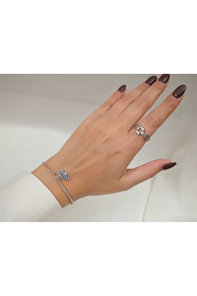 ATELİER TUĞBA Blk152 Nazar Charm Detailled Water Way Chain Bracelet Silver