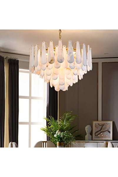 RONİSU AYDINLATMA Nero Mermer Sarkıt Avize – Damla Formlu Tasarım, Yüksek Tav...