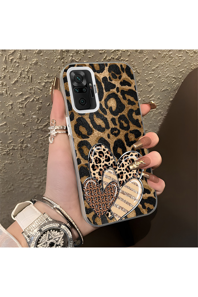 Hontinga Xiaomi Redmi Note 10 Pro Uyumlu Kılıfı Pardalı Desenli Kalp Düşüme ö...