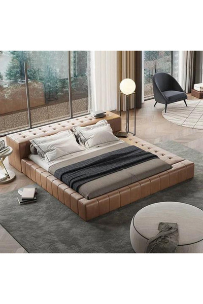 Abdo1996 سرير من الجلد البني