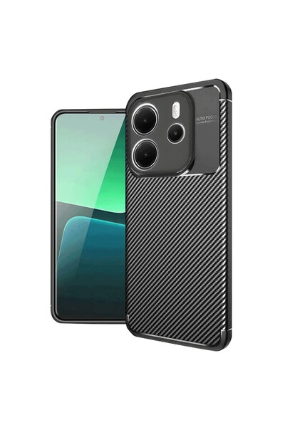 NewFace حافظة هاتف Xiaomi Redmi Note 14 4G بتصميم كربوني بتركيز تلقائي - أسود