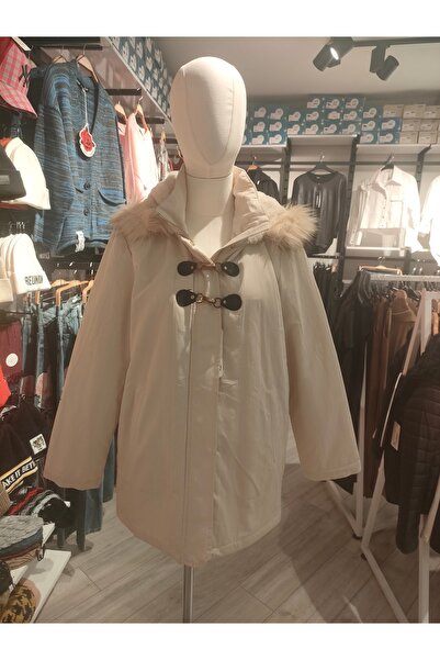 Robin D99065 Kadın Kapüşonlu Mont Taş