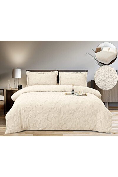 trendyhome Double Bed Bedding - Rabbit Fur Cocolino, 4 Pieces, Beige (P 23706...