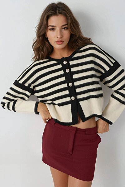 Hiccup My Fashion Buttoned Striped Knitwear Cardigan