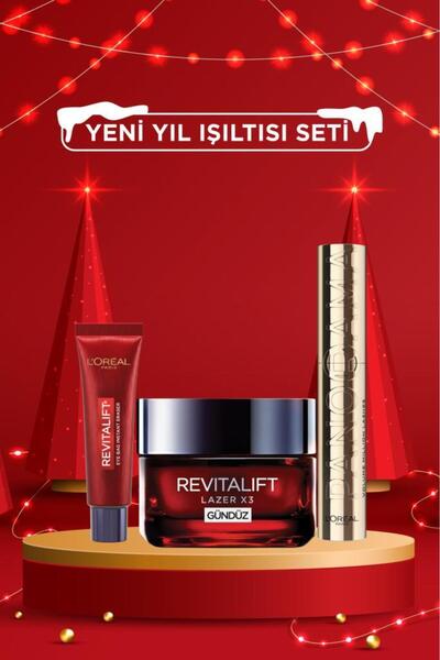 L'Oreal Paris Yeni Yıl Işıltılı Bakım Seti Panorama Siyah Maskara & Revitalift Lazer Gündüz + Eyebag Göz Kremi