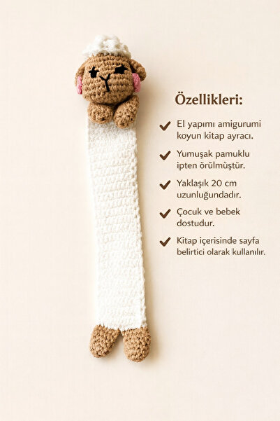 Handmade El Yapımı Amigurumi Koyun Kitap Ayracı – Sevimli ve Yumuşak Örgü Tasarım