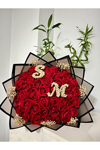 Pretty Kişiye Özel Harfli Nişan Gül Buketi 41 Kırmızı Gül Buketi Söz Buketi İsteme Buketi Sevgililer Günü
