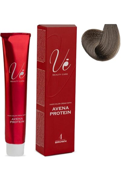 Ve Beauty Care كريم صبغة الشعر رقم 4 بني - صبغة شعر دائمة مع بروتين الشوفان - 100 مل