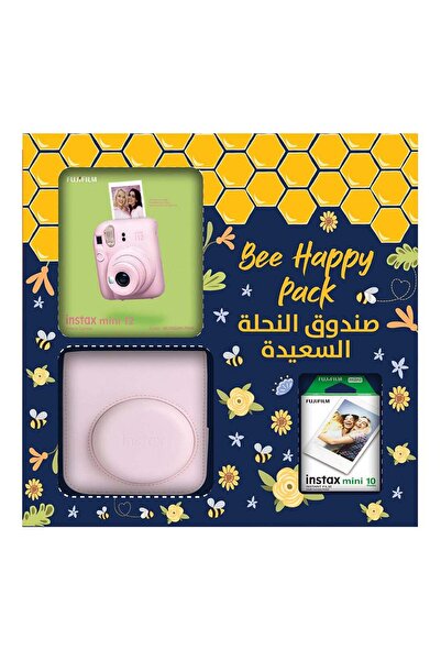 Fujifilm مجموعة كاميرا إنستاكس ميني 12 بي هابي (لون وردي فاتح)
