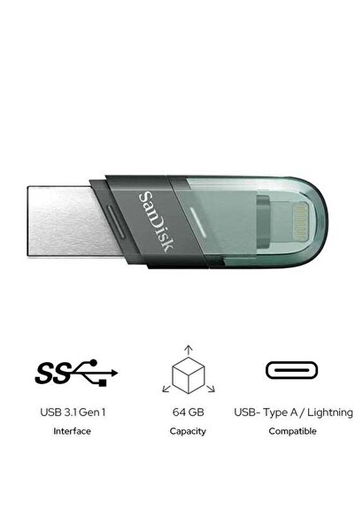 SanDisk iXpand Flash Drive Flip Type A + Lightning 64 GB USB 3.1 Read 400 MBps