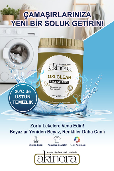 Akinora Oxi Clear Toz Leke Çıkarıcı Tek Yıkamada Etkili Oksijen Gücü Beyazlat...