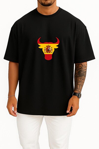 Bahriyeli Collection supradimensionat Tricou unisex Spania Bull Head Bust B c...